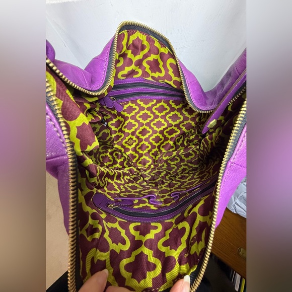 NWT orYANY Angie Lamb Leather Fringe Hobo - Purple - Picture 6 of 7